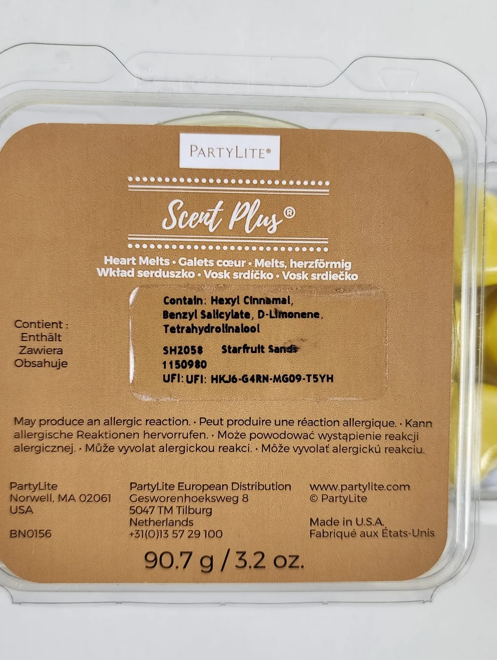PartyLite Starfruit Sand Scent Plus Yellow Heart Wax Melts (3) Pack Bundle - Picture 3 of 4
